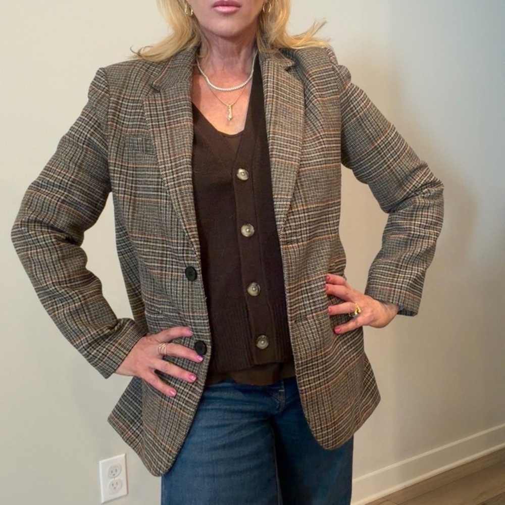 Dynamite Plaid Blazer with Camel Satin Lining